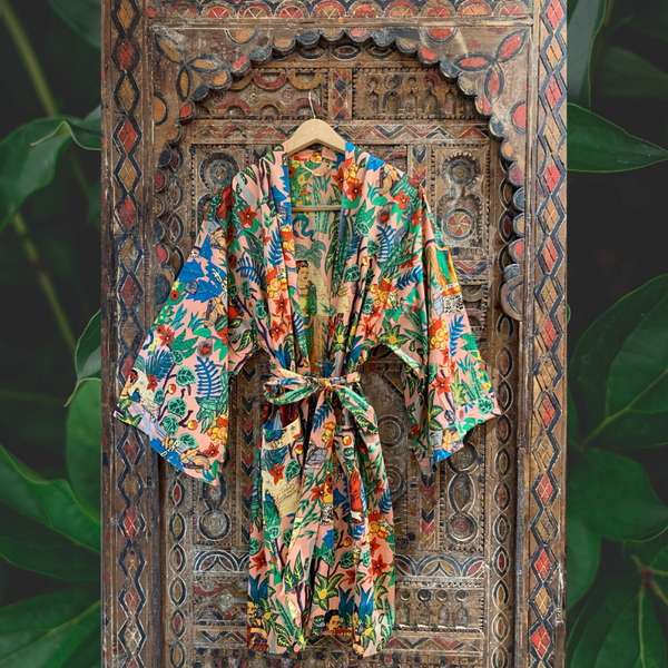 "Frida in the Jungle" Kimono in Peachy