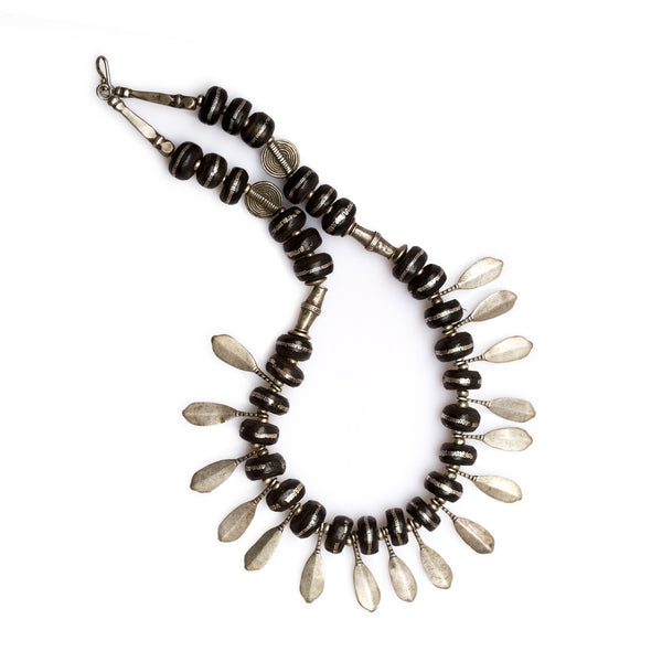Mauritanian Ebony and Silver Wire Inlayed Tribal Necklace