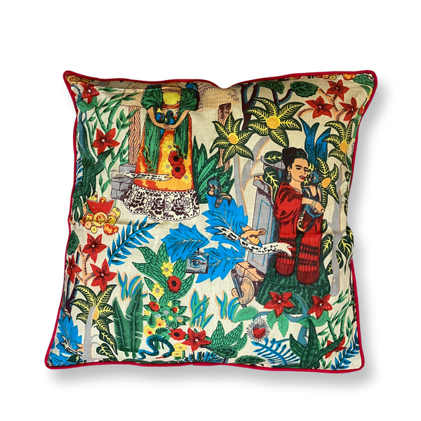 ' Frida in the Jungle" Cushion cover  in " Lemonade "50 cm x 50cm