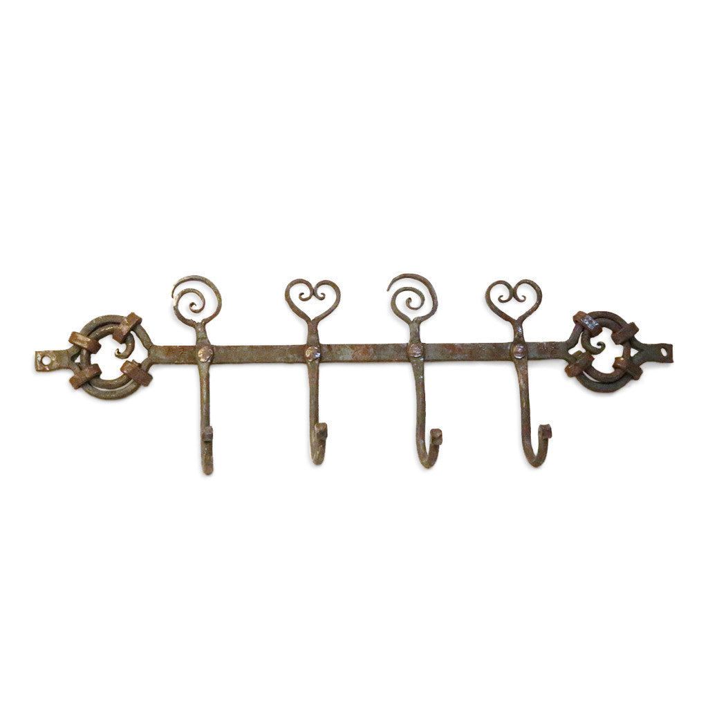 Wrought Iron 4 Hook with Heart Spiral detail