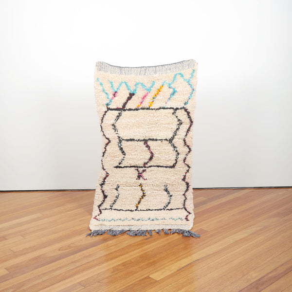 "Aman BeBe" 1.55 m X .80 m Moroccan Boucherouite rug -Kahina Collection
