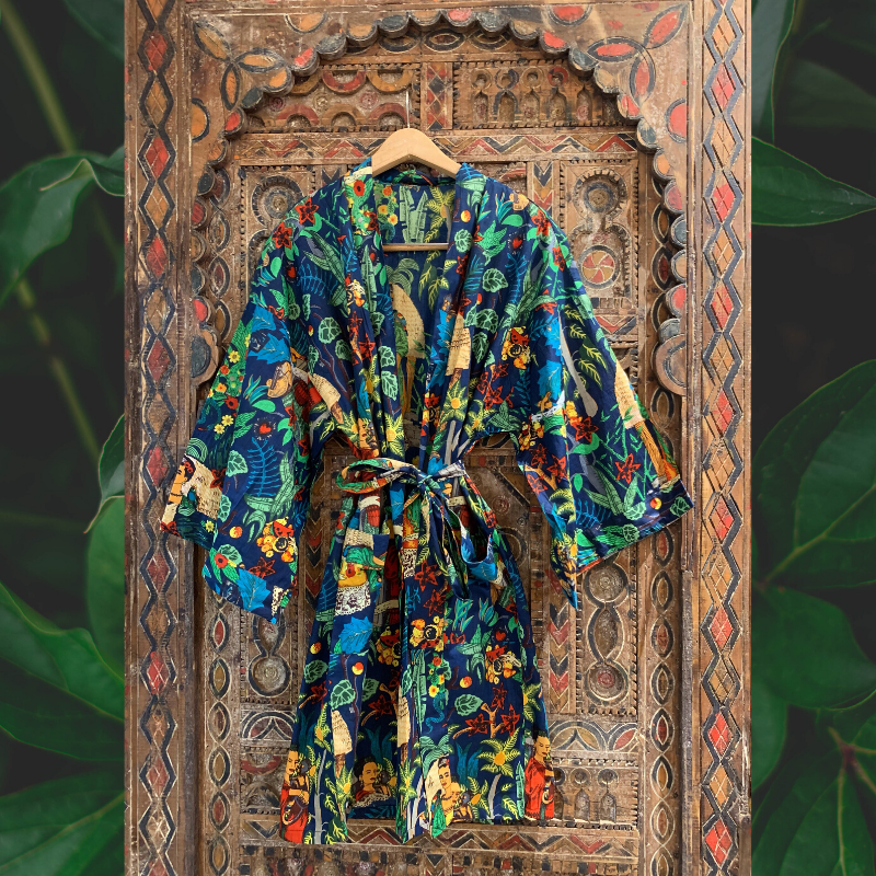 "Frida in the Jungle" Kimono in Cobolt
