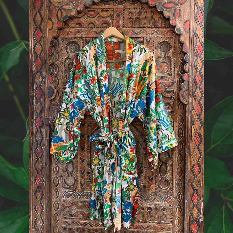 "Frida in the Jungle" Kimono in Blanco