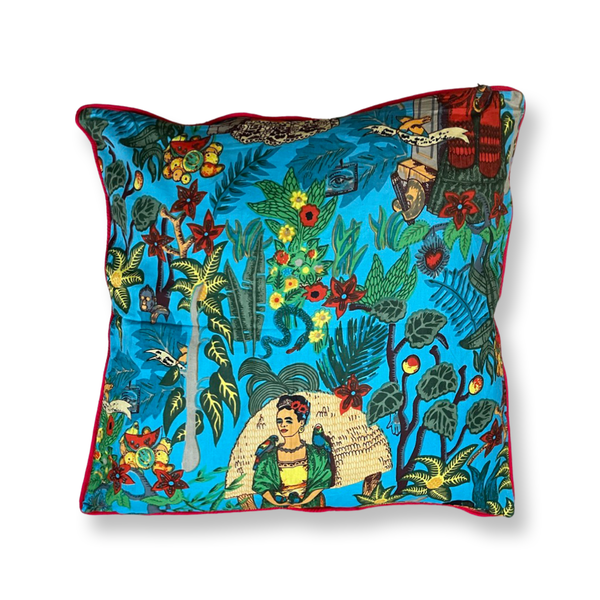 ' Frida in the Jungle" Cushion cover  in " Azul "50 cm x 50cm