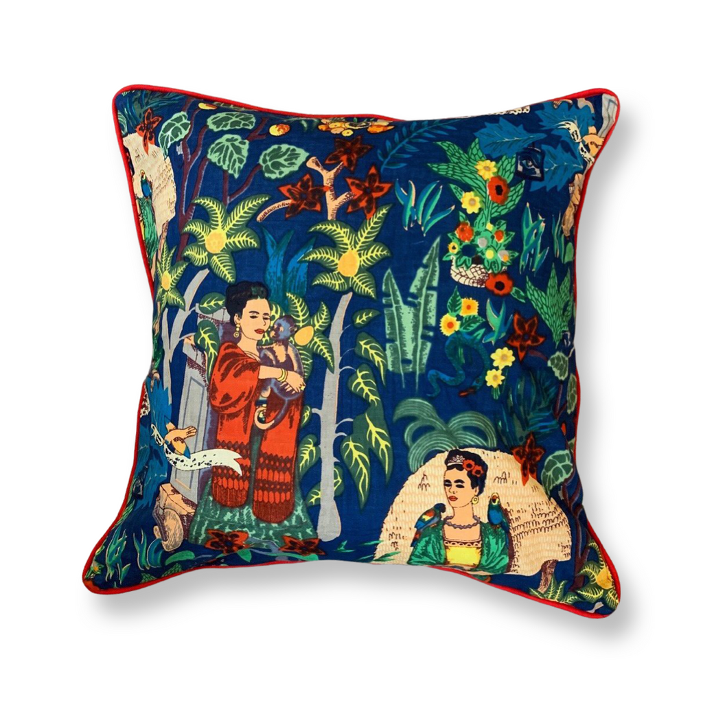 ' Frida in the Jungle" Cushion cover  in "Cobolt "50 cm x 50cm