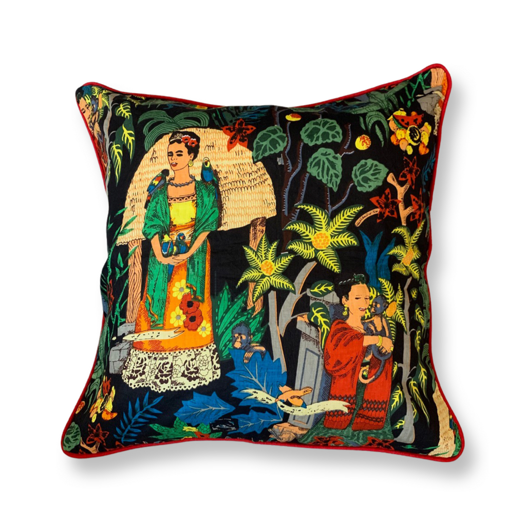 ' Frida in the Jungle" Cushion cover  in "Noir "50 cm x 50cm