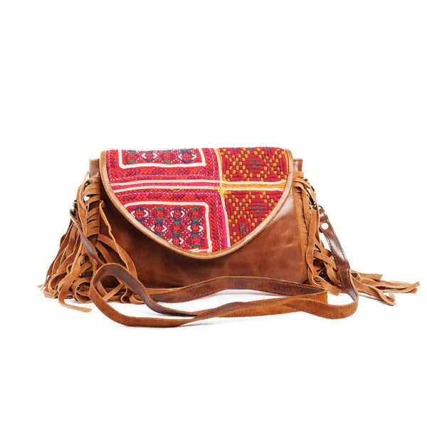 'Chada' Leather and Banjara purse - Sunrise