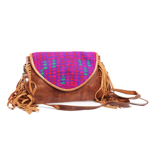 'Chada' Leather and Banjara purse - Shasta
